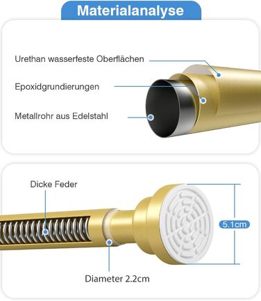 Телескопічна штанга для карнизів та душової кабіни без свердління, 79-195 см (Золотий)