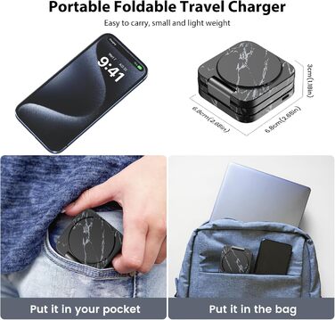 Зарядний пристрій KU XIU X55 Turbo Qi2.2 25W Magsafe 3-в-1 для Apple Watch, iPhone 17-12 та AirPods, складаний, магнітний, з адаптером 45W (Чорний мармур)