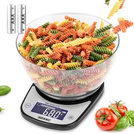 Ваги кухонні Duronic KS5000BKCR: цифрові, 5 кг, з мискою, точність 1 г, з функціями Tara та Hold