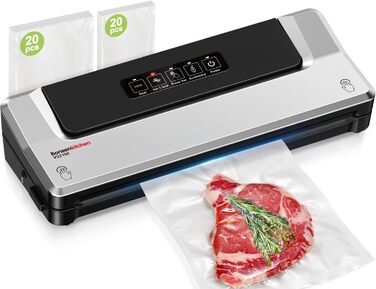 Вакуумний пакувальник Bonsenkitchen для зберігання продуктів та приготування су-від, з 40 пакетами, срібний