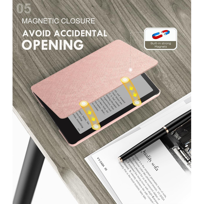 Чохол MoKo для Kindle Paperwhite 12th Gen 2024 та Kindle Colorsoft Signature Edition 2024, рожево-золотий. Захисний чохол з авто-сном/пробудженням для Kindle Paperwhite 2024