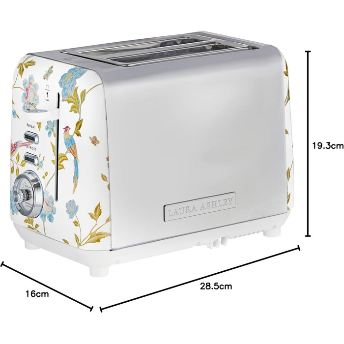 Тостер VQ Laura Ashley з 4-ма тостами, регулюванням нагріву, функціями розморожування та підігріву - модель Elveden White