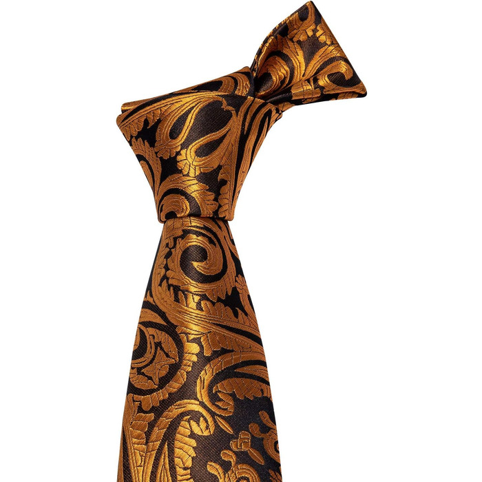 Чоловічий краватковий комплект Hi-Tie: краватка, нагрудна хустинка, затискач для краватки, запонки, шовкова тканина, чорний/золотий візерунок павліній, для вечірки, весілля