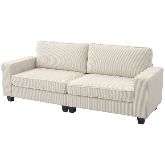 HOMCOM 3-Seater Sofa, Couch with Armrests, Back Cushions, Living Room Sofa with Cord Cover, Spring Core, Upholstered Sofa for Living Room, Bedroom 227 x 84 x 87 cm, Cream White | Aosom