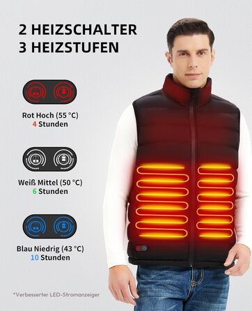 Електрична гріюча жилетка для чоловіків з акумулятором USB, 10000mAh, 4 зони нагріву, 3 режими температури, для зимових прогулянок, машинне прання