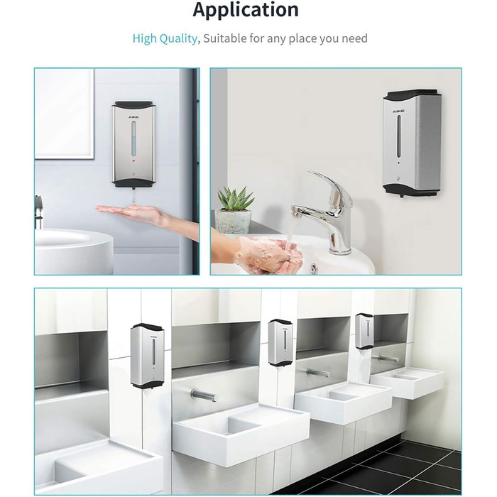 AIKE Automatic Stainless Steel Soap Dispenser, 1100ml - Commercial Wall Mount Soap Dispenser with Window, AK1206 Brushed Stainless Steel