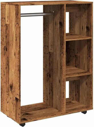vidaXL Wardrobe with Open Shelf, 3 Side Shelves, Wheels, Coat Rack, Wardrobe, Bedroom, Closet, White, 80x40x110cm, Wood-Based Material (Reclaimed Wood)