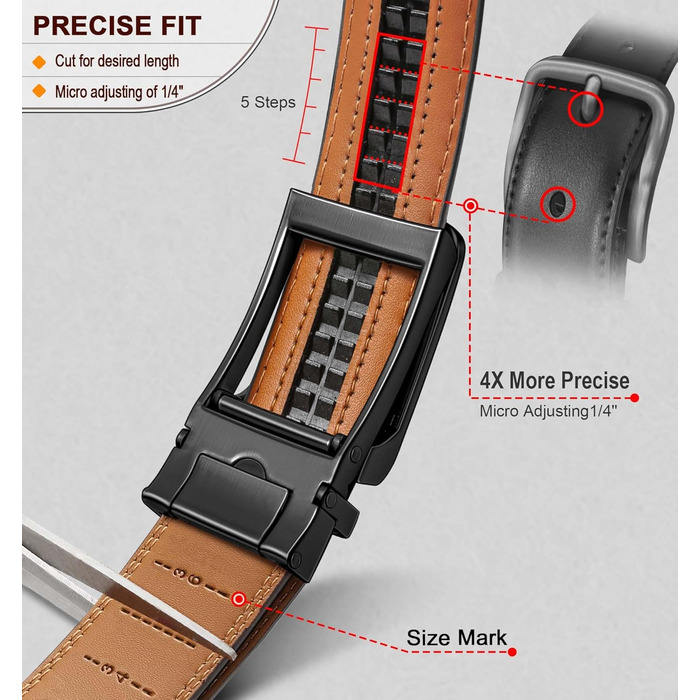 Чоловічий шкіряний ремінь BULLIANT з автоматичною застібкою, ширина 35 мм, регульований, чорний