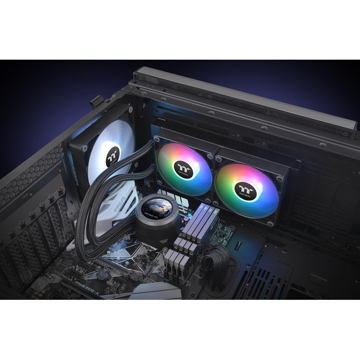 Система водяного охолодження Thermaltake TH360 V2 Sync AIO з LCD 2.1' (480x480), 3x 120mm ARGB вентилятори, сумісна з Intel LGA1851/1700 та AMD AM5/AM4, чорний колір