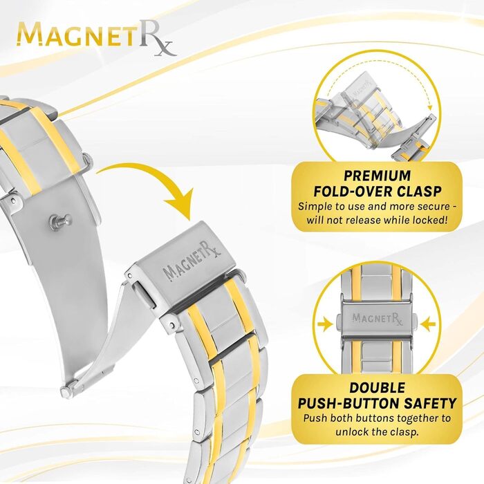 Браслет-магнітотерапія MagnetRX® Titan для чоловіків - титановий, регульований, з надійним застібкою (срібло/золото)