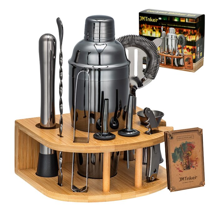 Набір бармена Schwarz (Чорний) зі стійкою для коктейлів - професійний шейкер для приготування напоїв