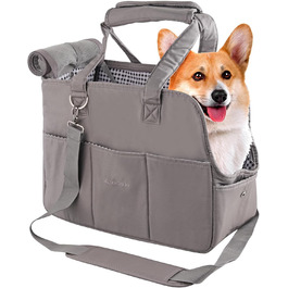 Складана переносна переносна коробка для собак та котів - переносна собача коробка/сумка для транспортування до 4 кг собак та 5 кг котів для подорожей та авто | Сірий 40x16x32 см, сірий L 16 x B 32 x H 40 см