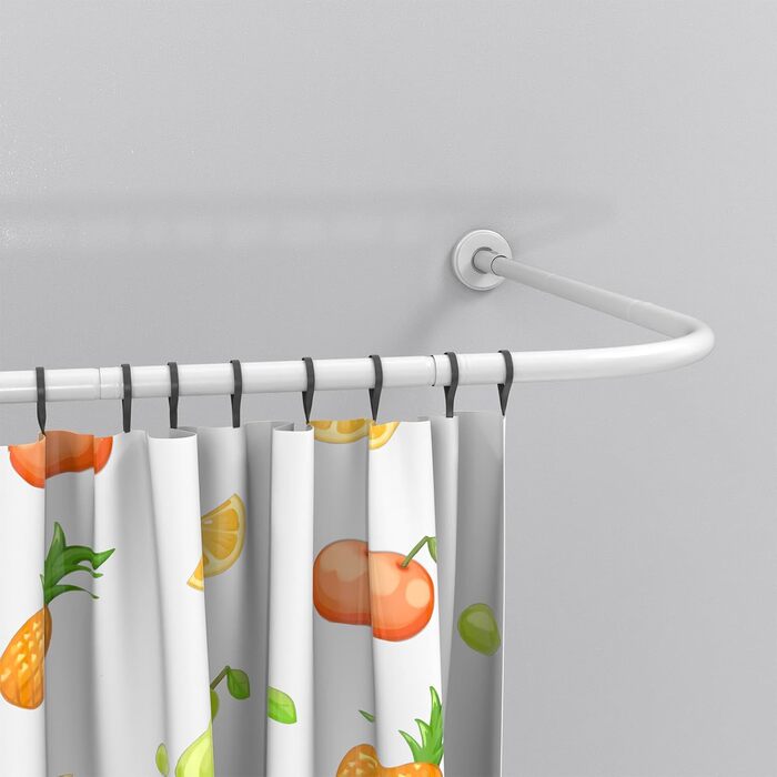 Штанга для душу L-подібна, регульована, 75-170 см, нержавіюча сталь, чорна, з кільцями для душу, для ванної кімнати, ванни, роздягальні (L-подібна_біла, 122x190 см)