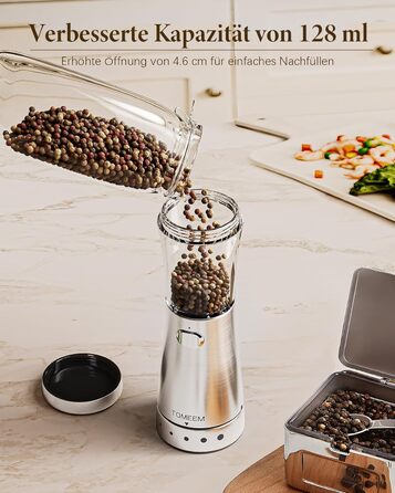 Salt and Pepper Grinder Electric 2-Piece Set with USB Rechargeable, Improved 4.5oz Large Capacity Spice Grinder Electric, Adjustable Coarseness with LED Light, Ideal for the Kitchen