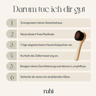 Іонна щітка для обличчя з міді та натуральної щетини RUHI, для сухого масажу, FSC-бук, пластик без, виготовлена в Німеччині
