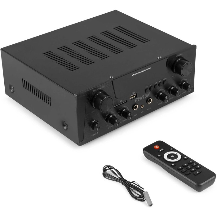 Fenton AV430B караоке підсилювач 600 Вт з Bluetooth, USB, SD, MP3, 2 мікрофонні входи, стерео Hi-Fi, з пультом, чорний