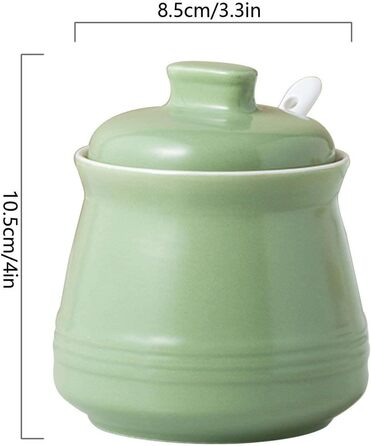 Ceramic Sugar Bowl with Spice Jars, Sugar Bowl with Lid, Sugar/Salt Pot/Seasoning Canister, Sugar Storage Jar, Sugar Pot, Sugar Container/Spice Jar (Green)
