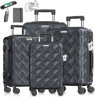 Набір валіз KESSER® 4 шт. | Валізи з ABS, кодований замок, вага валіз, органайзер для подорожей, 360° колеса | Ручна поклажа та великі валізи для бізнесу та подорожей, сірий колір