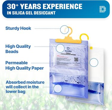 Dry & Dry 15 Packs [Net 400 g/Pack] Moisture Absorbers for Home, Cellar & Bedroom – Small Air Dehumidifiers
