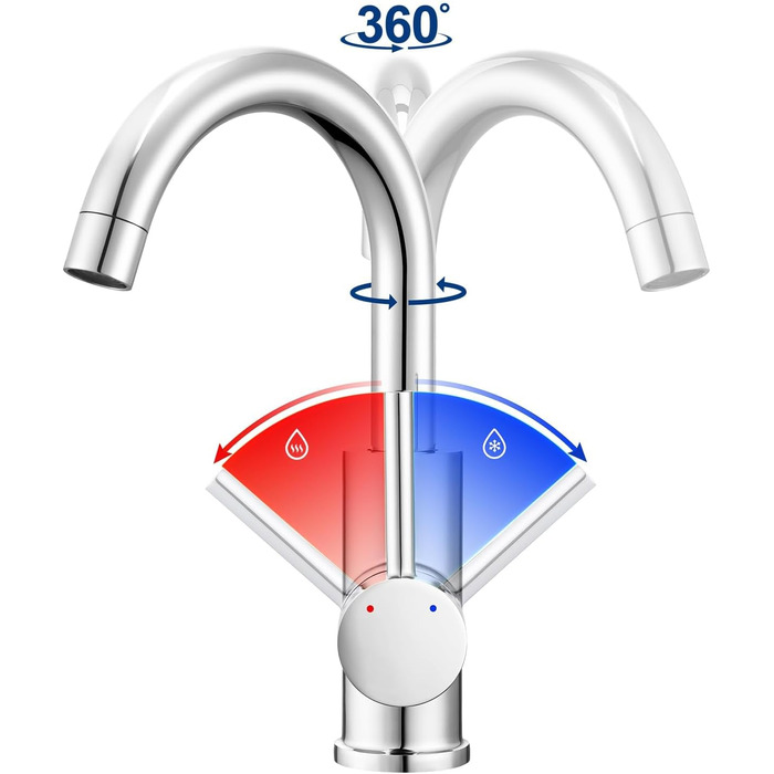 Кухонний змішувач Auralum для низького тиску, 360° обертання, 3 підключення, з міді з хромовим покриттям