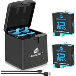 Набір акумуляторів Homesuit Hero 12/11/10/9 + LED зарядний пристрій USB-C (2 шт. акумулятори) для GoPro Hero 12/11/10/9 Black