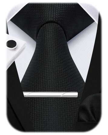 Комплект краватки та нагрудного хустинки для весілля HISDERN (Чорний, в клітинку)