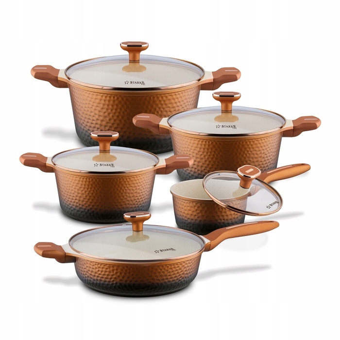 Набір алюмінієвих каструль Starke Pro Texture Copper, 10 предметів
