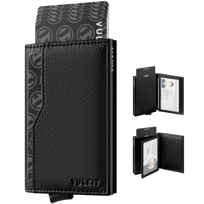 Кредитне портмоне VULKIT з вікном для ID, RFID-захист, автоматичний висувний механізм, шкіряне, чорне