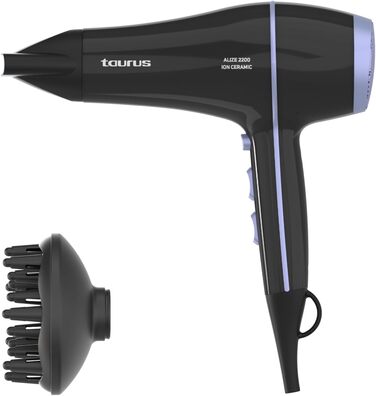Фен Taurus Alize 2200 з іонізацією та керамічним покриттям | 6 режимів, холодний потік, концентратор та дифузор | Чорний