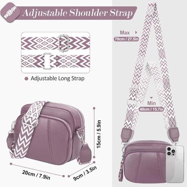 Сумка жіноча через плече кросбоді з натуральної шкіри лілового кольору, стильна, з широким ременем та відділенням для карт