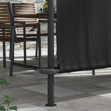Outsunny Pergola, approx. 4 x 3 m Gazebo, Weather-Resistant Patio Cover, Wall-Mounted Garden Gazebo with Adjustable Roof, for Terrace, Balcony, Steel, Dark Grey | Aosom