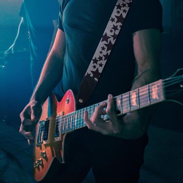 Гітарний ремінь з натуральної шкіри (шкіра) для акустичної, бас та електрогітари, регульований 38″-64″, чорний Star