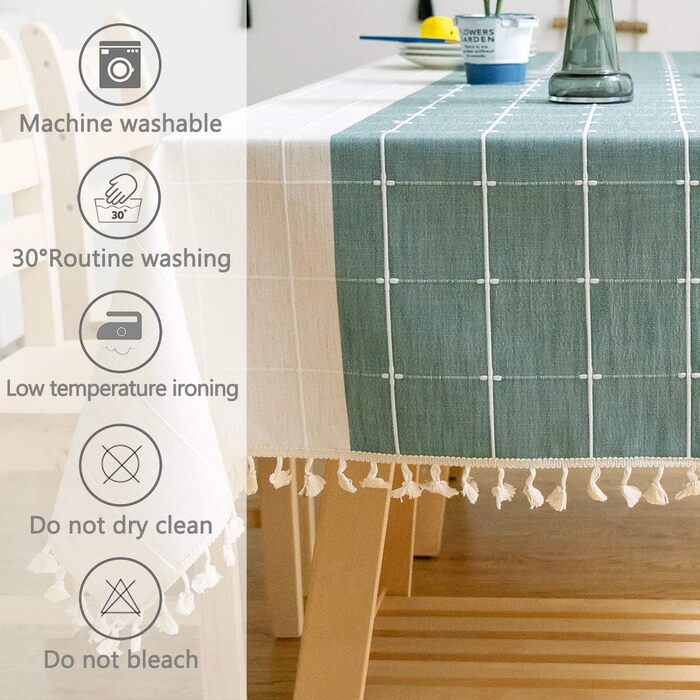 JaeMoose Washable Tablecloth Outdoor Washable Outdoor Tablecloth Tassel Tablecloth Rectangular Tablecloth Cotton Linen Tablecloth Suitable for Home Kitchen Decoration