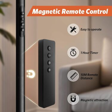 LED торшер BBHome для вітальні з регулюванням яскравості, з лампою для читання 6W, 27W, 3000K-6500K, з пультом та сенсором, колір сріблястий