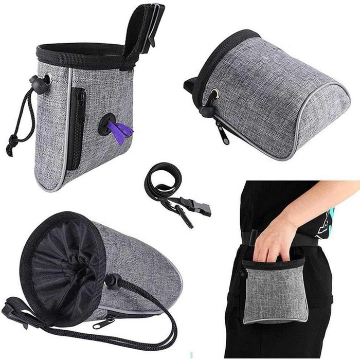 Сумка для тренувань з ласощами для собак, цуценят, сіра. Зручна для прогулянок та подорожей