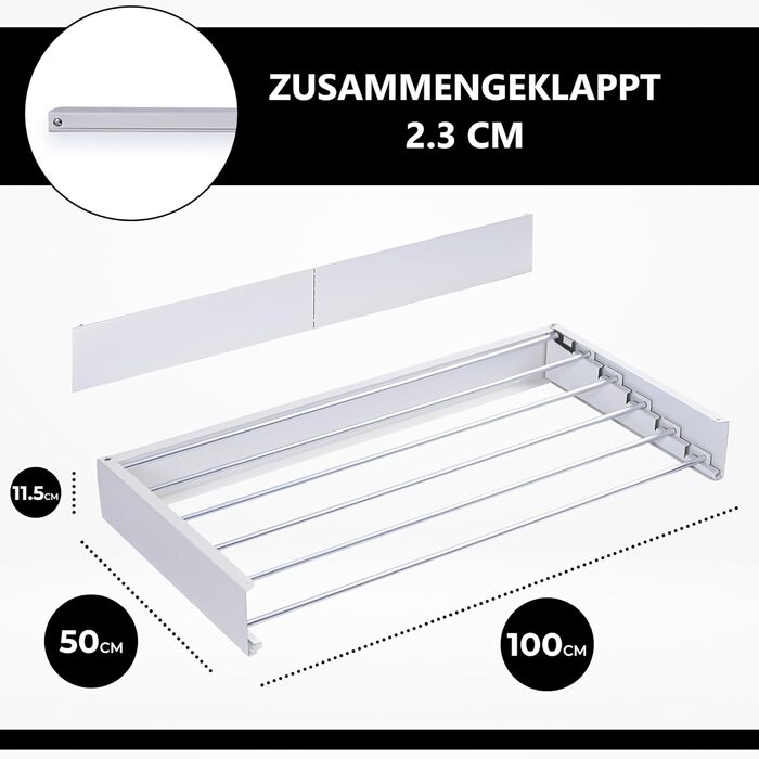 Сушарка для білизни настінна Vonia Wandtrockengestell 100x50 см, біла, складана, для ванної, балкона, квартири