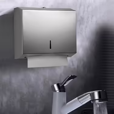 NICEME Paper Towel Dispenser, Stainless Steel Towel Dispenser Lockable, Wall-Mounted Tissue Dispenser, Suitable for Z-Fold Paper Towels, Holds 250-400 Sheets