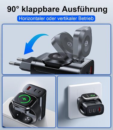 Зарядний пристрій 4-в-1 для Apple Watch та iPhone: 40W USB-C, швидка зарядка PD, сумісний з Apple Watch 10/9/8/7/6/Ultra/SE, iPhone 17/16/15 Pro Max, iPad, AirPods (білий)