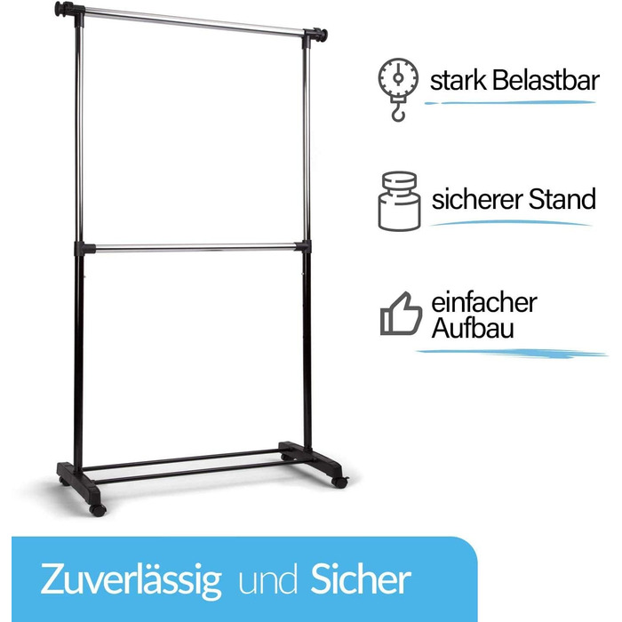 HELDENWERK Clothes Rail with Wheels - Coat Rack Stand, Stable and Load-Bearing - Extendable Clothes Rail