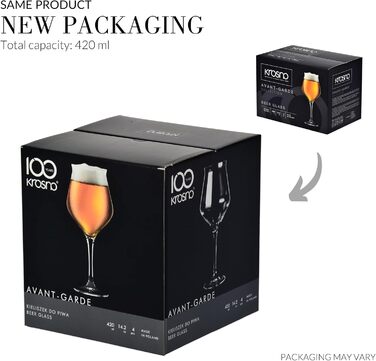 Krosno Bier-Tulpen Beer Glasses | Tasting Glass | Set of 6 | 420 ML | Avant-Garde Collection | Perfect for Home and Parties | Dishwasher Safe