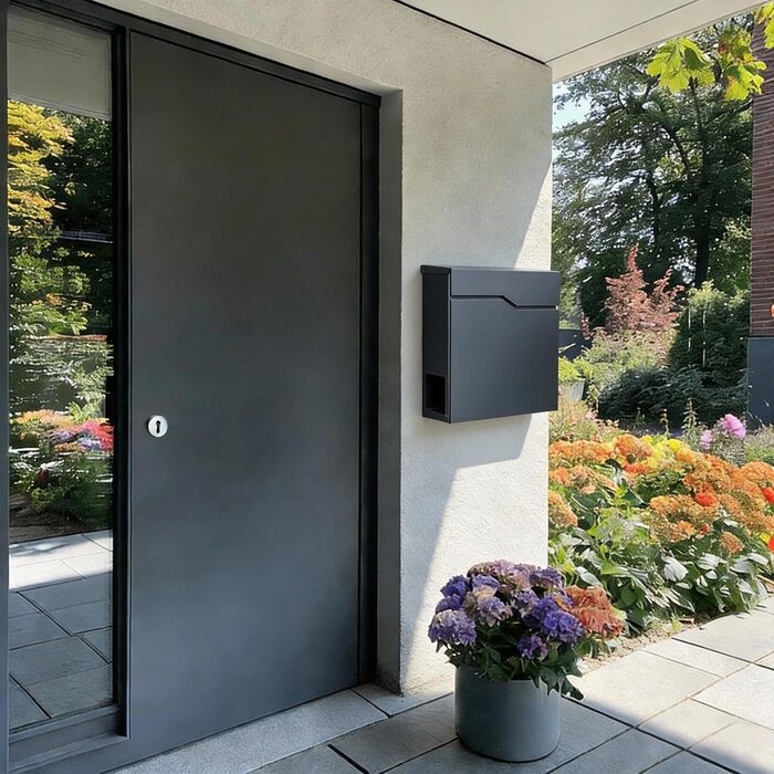 Поштовий ящик Zedelmaier з газетницею Anthrazit RAL 7016: Персоналізований настінний поштовий ящик з нержавіючою табличкою та 3D номером будинку, сучасний, стійкий до погодних умов, подвійне порошкове покриття