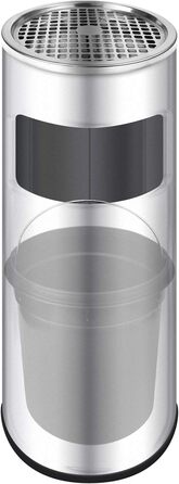 WELLGRO Standaschenbecher з нержавіючої сталі 2в1 для вулиці: попільничка та сміттєвий бак. Великий попільничник для тераси, входу, кафе та ресторанів (сріблястий)