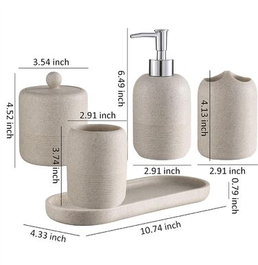 Набір аксесуарів для ванної кімнати QL Design (5 шт.), полірезин, бежевий, класичний стиль