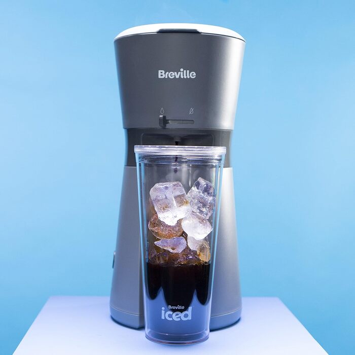 Електрична кавомашина для холодної кави Breville VCF155, індивідуальна порція, чашка з трубочкою, приготування до 4 хвилин, сіра