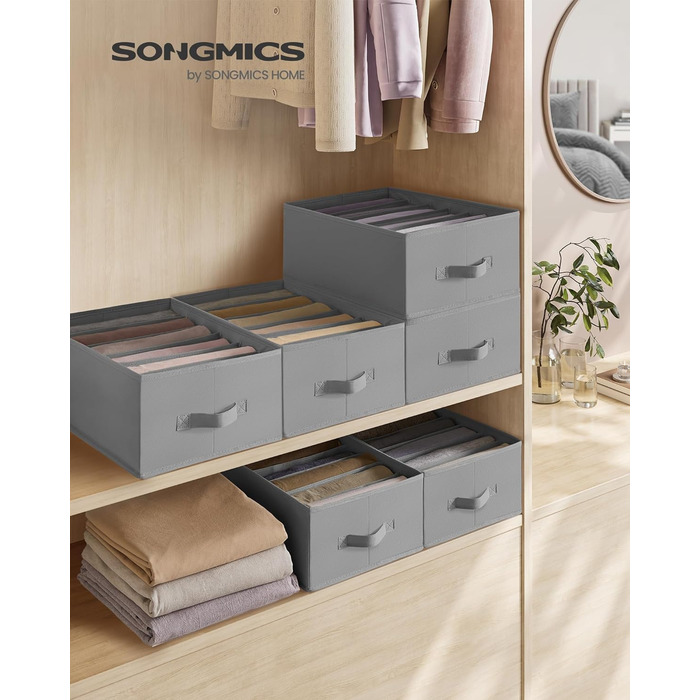 SONGMICS Closet Organizer 6-Piece Set, Storage Box with 6 Compartments, Drawer Organization System, Foldable Storage Boxes, 42 x 30 x 17 cm, for Pants, Clothes, dove-grey RUS009G03