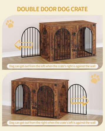 Клітка для собак Hzuaneri, 108 см, 3 двері, сучасний дизайн, для дому, міцна, 108x64x76 см, вінтажний колір, DFC86001B