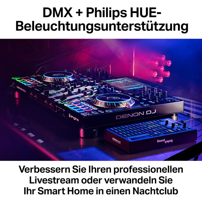 SoundSwitch Control One – Професійний контролер освітлення DMX для DJ з 3 місяцями доступу до програмного забезпечення SoundSwitch, підтримка DMX та Phillips Hue. Чорний колір