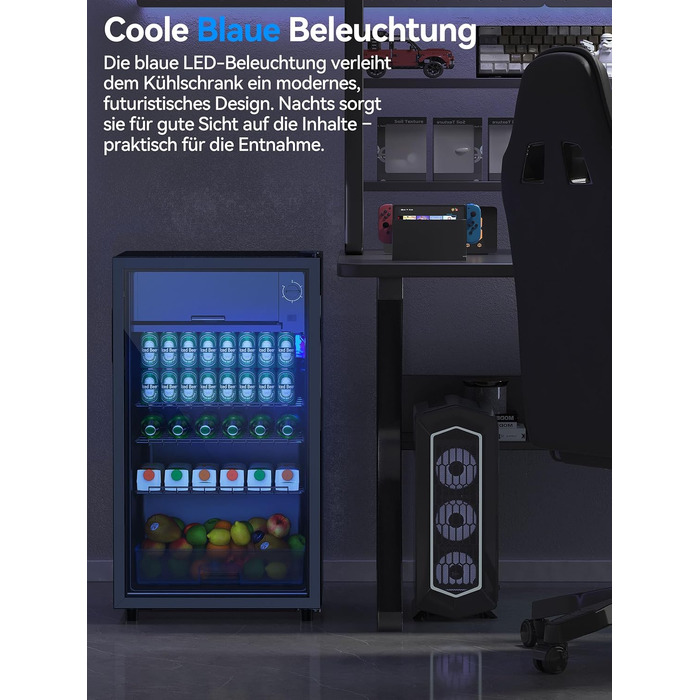 Холодильник для напоїв Devoko 93L з LED-підсвіткою RGB, регульовані полиці, для дому, офісу, вечірок та HoReCa, міні-бар, чорний