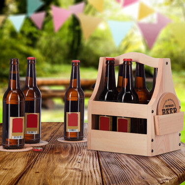 Wooden Beer Caddy with Bottle Opener