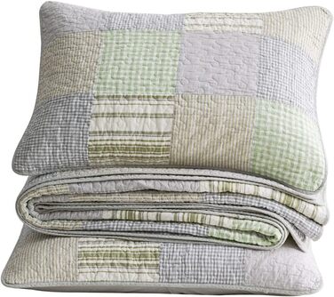 Комплект ковдр Chezmoi Collection Quinn: 3 шт. з квітковим візерунком гібіскуса, смугастий, з бавовни, легко переться – легка двостороння ковдра, розмір Queen (Плед Candy Patchwork Зелений Сірий)
